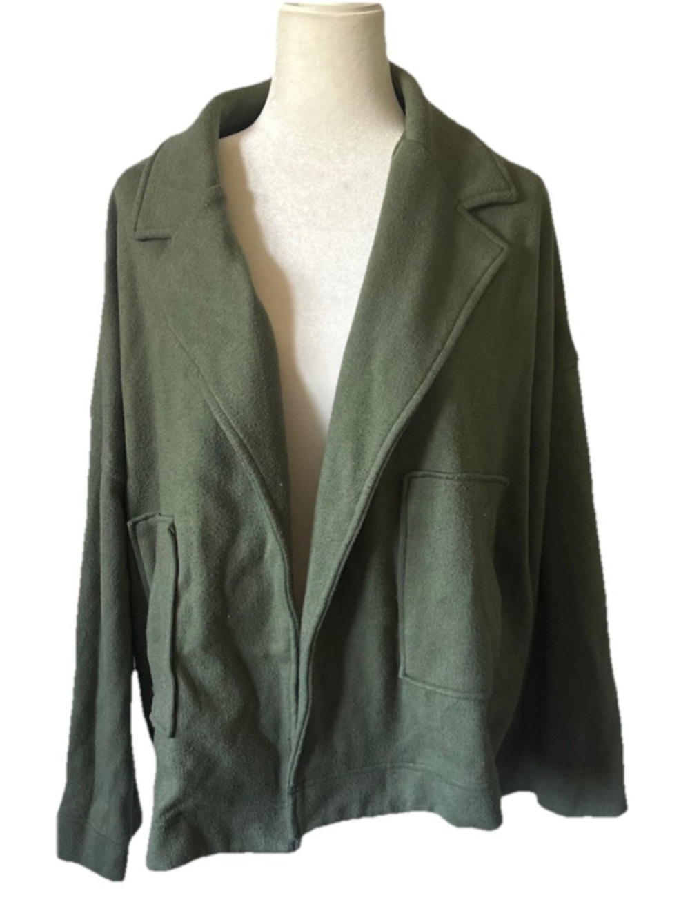 Time and Tru Sweater Blazer Jacket XXL 20 Olive Green Open Front Knit Coatigan